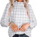 Avanova Women Polka Dot Long Sleeve Blouse Shirts Work Mock Neck Ruffle Top L