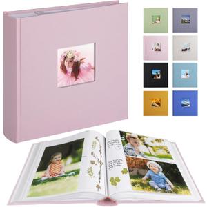 Photo Album with Writing Space 50 Pages 4x6 Photos Hold 200 or 5x7 Pictures Hold 100, Linen Cover Small Photo Book Albums with Memo for Anniversary Wedding Baby (Pink)