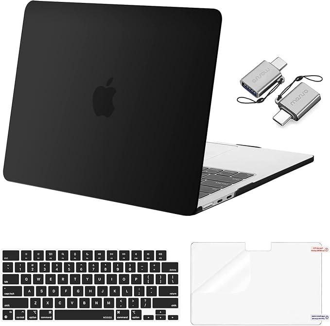 MOSISO Compatible with MacBook Air 13 inch Case 2026 2025 2024 2023 2022 M4 A3240 M3 A3113 M2 A2681,Plastic Hard Shell&Keyboard Cover&ScreenFilm&Type C for MacBook Air 13.6 inch Case, Black