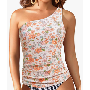 Tempt Me Tankini Tops for Women One Shoulder Swim Swimsuit Top Only Ruched Tummy Control Bathing Suit, XL