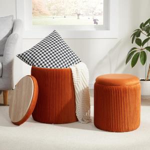 Round Ottoman with Storage Set of 2, Storage Vanity Stool, 15.4"D x 15.4"W x 17.7"H