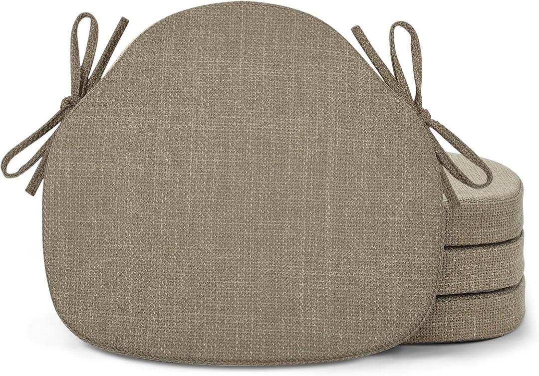 Shinnwa Dining Chair Cushions Set of 4, High-Resilience Foam Windsor Seat Pads, Kitchen Chair Cushions with Ties & Textured Cover, 4 Pack, 16.5 x 15.5 x 2, Light Brown, 4 Count