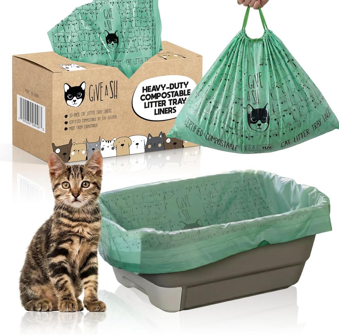 Home Compostable Cat Litter Box Liners, Jumbo XL 36” x 19” Drawstring Extra Thick Heavy Duty Litter Box Bags, Tear Resistant & LeakProof Cat Liners for Easy Cleanup, Pack of 10
