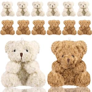 WXJ13 Plush Mini Teddy Bear - 12 Pieces (4 Inch), Soft Stuffed Animals for Party Favors, DIY Keychain Bag Decor (6 Brown, 6 Apricot)