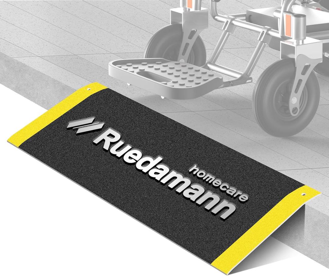 Ruedamann Threshold Ramp for Doorways, 32" W x 12" L, Anti-Slip Wheelchair Ramps for Home Steps, Sturdy Aluminum Handicap Ramps for Wheelchair, Scooter, Strollers, Cart, Walkers, Pets