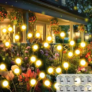 2026 Upgraded Solar Lights Outdoor, 10 Pack Solar Garden Lights with 2 Modes, Firefly Lights Outdoor Waterproof, Sway by Wind, Twinkle Firefly Light for Yard Patio Path Garden Decoration (Warm White)