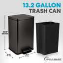 Simpli-Magic 13.2 Gallon (50L) Step Trash Can Kitchen Garbage Can with Slow-Close Lid Odor Control, Hands-Free, Easy to Clean, Brushed Stainless Steel