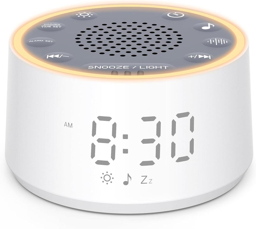 Dreamegg Sound Machine with Nursery Lamp - Sound Machine Baby, Soothing Sounds, Timer, Memory Function, 10 Colour Night Light, White Noise Machine Alarm Clock for Newborn Baby Registry Gift, White (Palm-sized (D1 Nova))