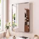 Brushed Nickel Bathroom Mirror 24x32 Inch, Brushed Silver Metal Frame Mirror Wall Mounted, Rounded Rectangle Bathroom Vanity Mirror, Tempered Glass, Anti-Rust, Horizontal/Vertical
