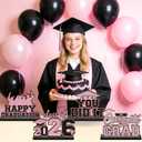 4Pcs Pink Graduation Decorations 2026 Wooden Table Centerpieces Congrats Grad Table Toppers Decor Class of 2026 Tiered Tray Decor for Graduation Party Decorations