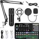 Asmuse Podcast Equipment Bundle, BM800 Condenser Podcast Microphone Bundle Kit with Live Sound Card, Streaming Audio Mixer Studio All-in-one Beginner Podcast Package for Recording YouTube TikTok (DJ)