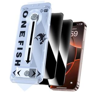 OneFish Privacy Screen Protector for iPhone 16 Plus, Airbag Edge Protection, Anti Spy Private Tempered Glass Film with Installation Frame,9H Glass Scratch Resistant,Easy Installation,2Pack.