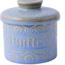 Ceramic Butter Crock with Lid, French Butter Dish with Water Line for Countertop, Butter Keeper for Spreadable Butter, Container Holder for Kitchen and Home Decor, 6.7 OZ,  Blue