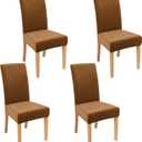 Smiry Velvet Stretch Chair Covers for Dining Room Set of 4, Soft Fit Removable Washable Kitchen Parsons Chair Slipcover Protector, Camel