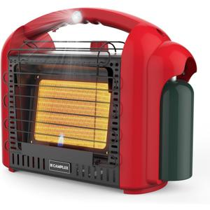 CAMPLUX Portable Propane Heater Outdoor and Indoor, 12000 BTU LP Gas Buddy Heater for Camping with ODS & Tip-over Protection, 1lb Propane Radiant Heating with LED light, Red