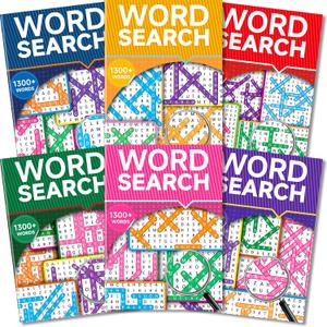 Elfew 8000+ Large Print Word Search Books for Adults & Teens & Seniors, 6-Pack with 330+ Themes Puzzles Activity Books for Brain Games & Stress ReliefInnovative Shape Word Search Design, 7.6*10.5