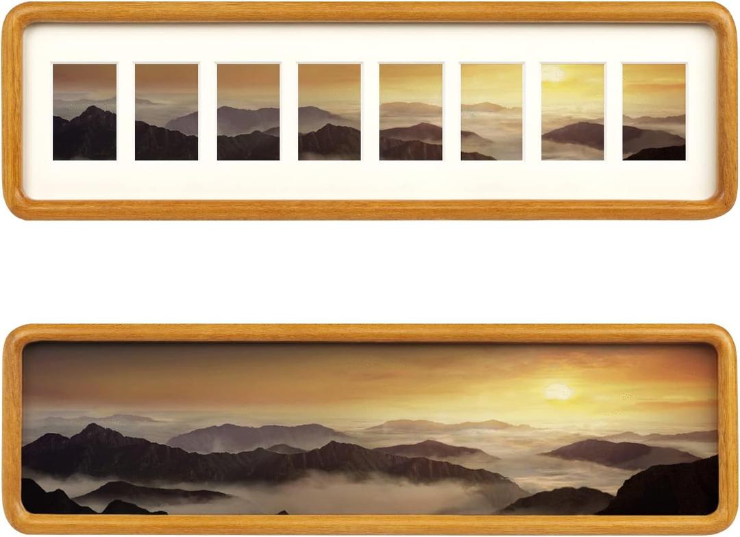 Hans 4"x16" Frames Collage Photo Frame Single Mat with Eight 1.5x2.5 Openings and Satin Solid Frame Horizontal or Vertical(8 Openings)