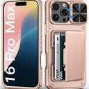 BXYJY for iPhone 16e Case with Wallet, Builtin Card Holder (45 Cards), Camera Cover Stand, Military Grade Drop Protection, Heavy Duty Men Women Rugged Protective Phone Case for iPhone 16e, Rose Gold