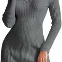 Saodimallsu Womens Long Sleeve Sweater Dress Bodycon Crew Neck Fall Slimming Knit Mini Dresses, Grey, M