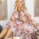 Sunny Spirit Women's Floral Boho Midi Dress 2025 Spring Fall Long Sleeve V Neck Chiffon A-Line Flowy Party Dresses (S)