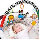 Adjustable Baby Travel Play Arch, Detachable Activity Musical Animal Toys Mobile for Bassinet Crib Stroller Pram Car Seat Mobiles Width Among 11.6-20.2 Inch with Rattles BB Squeaker Teether