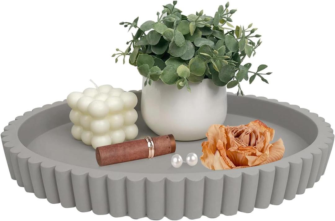 Oval Tray for Coffee Table Dcor 13" Concrete Modern Decorative Trays Home Dcor Accents -Circle Coffee Table Centerpieces - Island Decor Contemporary Decor Tray (Premium Grey)