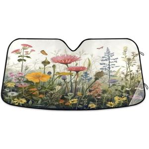 xigua Car Windshield Sunshade for Front Window Wild Flower Foldable Car Windshield Sun Shade Auto Sun Visor Blocks Heat Portection UV Rays and Keeps Vehicle Cool, 55"x27.6" (A03)