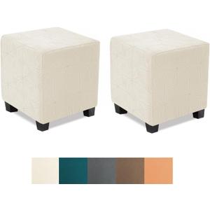 NeColorLife Small Ottoman Cover Square, Stretch Slipcover for Storage Stool, Soft Knitted Jacquard Footstool Protector for Living Room, Beige, 2PCS