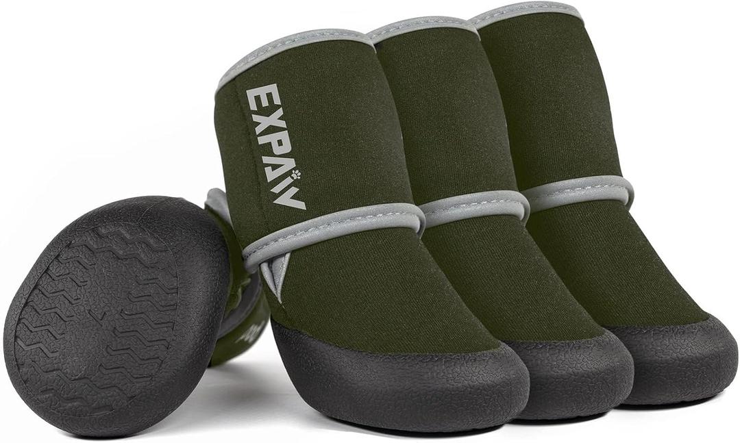 EXPAWLORER Waterproof Dog Shoes for Small Medium Large Dogs, Dog Shoes for Hot Pavement, Hiking Walking, Reflective Dog Booties for Outdoor Snow Rain Days, Anti-Slip Dog Boots & Paw Protectors, S, Green