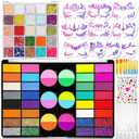 Professional 69 Colors Face Painting Kit for Kids  Washable Skin Watercolor Non-Toxic Body Paint Face Glitter Makeup Palette with Stencils, Gems, Brushes for Kids Party Cosplay Halloween FX