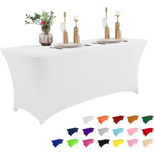 IVAPUPU 6FT Spring Table Cloth for Rectangular Fitted Events Stretch White Table Covers Washable Spandex Tablecloth Protector for Party, Wedding, Cocktail, Banquet, Festival