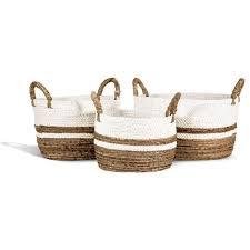 HD Small-Large Fabric Rope Basket Set of 3, Natural and White