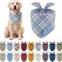 Weewooday 9 Pack Reversible Large Dog Bandanas Dual Sided Buffalo Plaid Striped Dog Triangle Bibs Washable Adjustable Pet Scarf Handkerchief Puppy Bandana for Small Medium Cats Boy Girl Daily Birthday