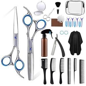 Hair Cutting Scissors Kit, 27PCS Professional Stainless-Steel Sharp Barber Professional Hairdressing Shears Set with 6.5 Inch Cutting Scissors, Thinning Shears for Man Woman Adults Kids Home Salon