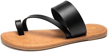 Women's Slide Sandals Slip On Flat Sandals Flip Flop Thong Sandals Casual Summer Shoes (7, Black)