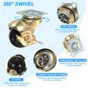 PATIKIL 2 Inch Ball Caster Wheels with Brake, 4 Pack 360 Rotating Swivel Top Plate Wheels 397 lbs Total Capacity Locking Caster with M4 Screws for Furniture Table Cabinet Gold