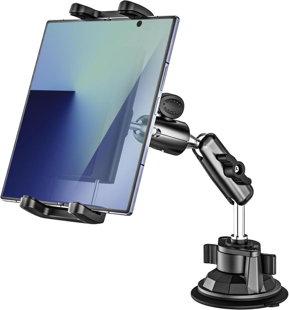 Z Fold Car Holder, [Super Suction Cup] Dashboard Windshield Mount for Foldable Phone, 360 Metal Arm Truck Tablet Phone Stand for Galaxy Z Fold 7 6 5 4 3 2, Pixel Fold, Galaxy Tab, 4-13" Device