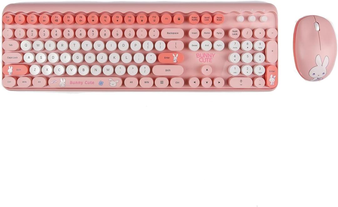 Wireless Keyboard & Mouse Special Edition Design | Retro Full Size & Number Pad | Pink | Battery Operated | Bluetooth Connectivity | Standard QWERTY Layout | Works with Windows, Mac, PC's