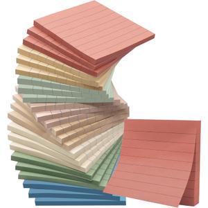 24 Pack Lined Sticky Notes 3x3 in Ruled Stickies Super Sticking Power Memo Pads, Vintage Colors Sticky Notes with Lines Self-Stick Note Pads