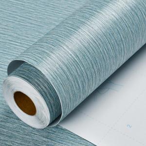 Haimin Grasscloth Wallpaper Peel and Stick 20.9in X 393in Fabric Contact Paper Wall Paper Textured Wallpaper Vertical Stripes Look Self-Adhesive Thick Vinyl Embossed (Blue and Green)