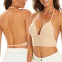 Low Back Bras for Women-Seamless Bralette Wireless Triangle Invisable Backless Bra-Low Cut Strappy Open Back Halter Bra (36C, Nude)