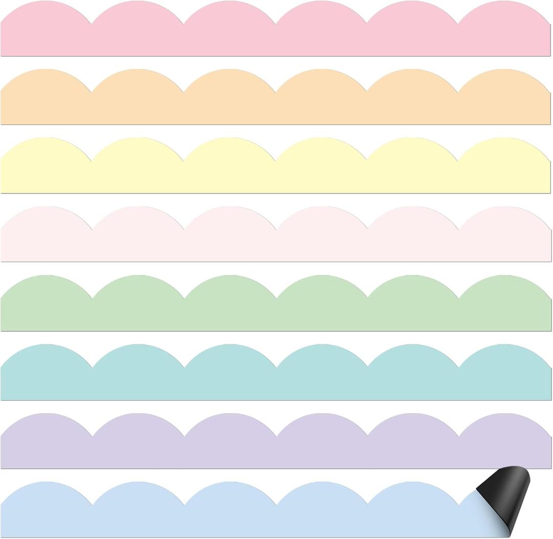 24 Pcs Magnetic Borders for Classroom Magnetic Bulletin Board Borders Scalloped Whiteboard Strips for School Classroom Office Chalkboard Decoration(Pastel)
