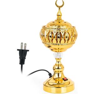 Golden Electric Incense Burner, Arabian Style Frankensense Electric Incense Holder with US Plug, Middle Eastern Tabletop Decorative Censer for Yoga Spa Home Office Christian Church Decor