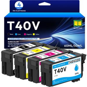 T40V Ink Cartridge Set (with New Chip) 60ML High Capacity Remanufactured T40V120 T40V220 T40V320 T40V420 Ink Cartridge Replacement for SureColor T2170 T3170 T3170M T5170 T5170M Printer Ink, 4-Pack