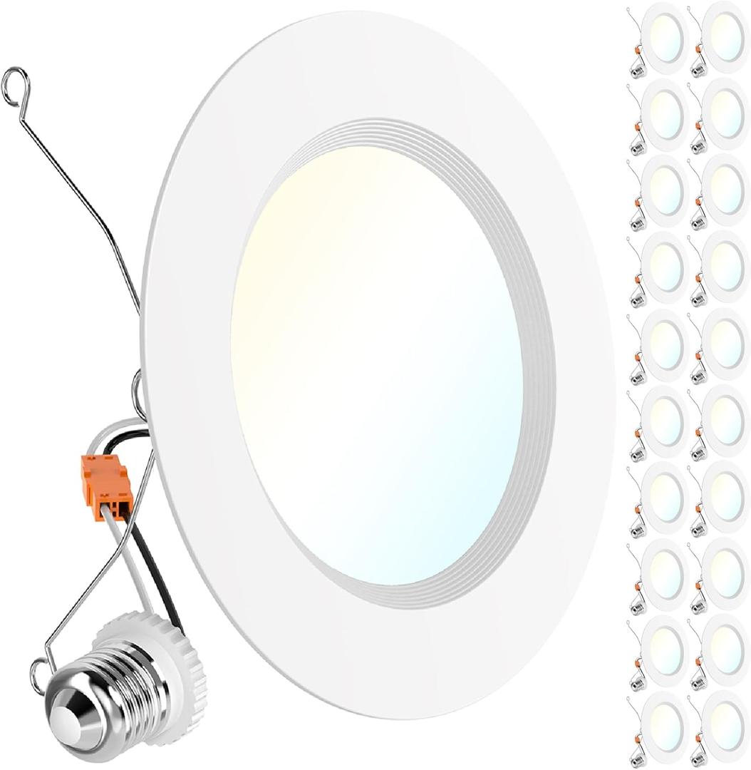 Sunco 20 Pack 6 Inch LED Recessed Light Retrofit, Can Lights for Ceiling, 1700 LM High Brightness, Selectable CCT 2700K/3000K/4000K/5000K/6000K, 17W=120W, Dimmable, Baffle Trim, Damp Rated UL