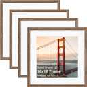 KINLINK 16x16 Picture Frame, Brown Square Solid Wood Frames for Pictures 12x12 with Mat or 16x16 without Mat, Wall Display Photo Frames Brown Wood 4 Pack