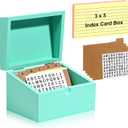 3 x 5 Index Card Organizer Wood Index Card Box Blue Index Card Holder Bamboo Recipe Card Holder with 100 Ruled Lined Index Cards 5 Kraft Dividers A-Z Stickers for Holds 400 Cards Tabs Flash Cards