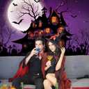 Mocsicka Halloween Backdrop for Photography Purple Night Moon Haunted House Background Spooky Cemetery Hollween Costume Party Decorations Banner Photo Studio Props (8x6ft)