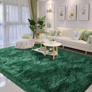 Awaytail Fluffy Rug Non Slip 6x9 Feet, Black Green Large Rugs for Living Room Floor Moss Emerald Shaggy Carpet for Bedroom, Blackish Green