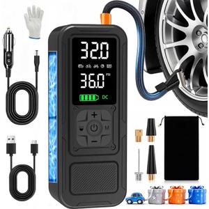 Y34 Tire Inflator Portable Air Compressor,4X Faster Inflation,6000mAh Cordless/12V DC 150PSI Air Pump with Digital Pressure Gauge for Car, Motorcycle, Bike, Ball Easter Gifts for Him (Black)